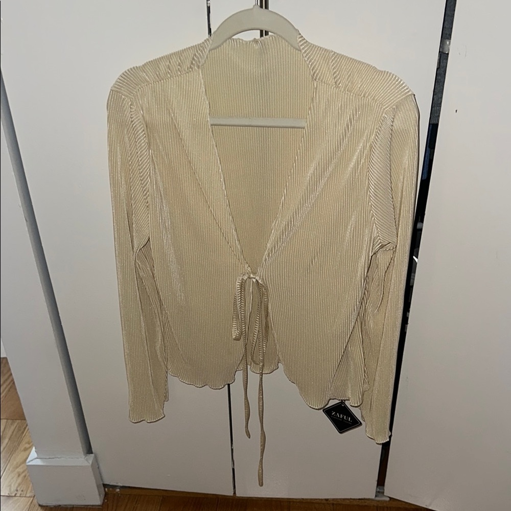 Zaful Silky Cream Tie-Front Cardigan